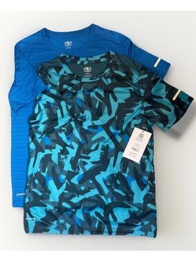 2 Athletic Works Boy’s Sz L (10/12) DriWorks Blue Teal Camo Performance Tops NWT